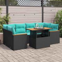 7-delige Loungeset met kussens poly rattan zwart - thumbnail