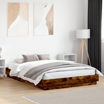 Bedframe met LED-verlichting gerookt eikenkleurig 150x200 cm