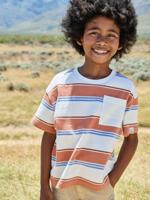 Gestreept t-shirt voor jongens oranje, bedrukt - thumbnail