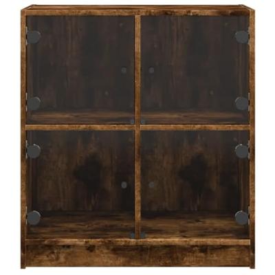 Bijzetkast met glazen deuren 68x37x75,5 cm gerookt eikenkleurig