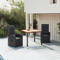 3-delige Tuinset met kussens poly rattan zwart - thumbnail