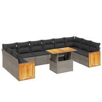 11-delige Loungeset met kussens poly rattan grijs - thumbnail