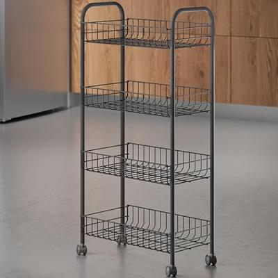 Metaltex ascona trolly met wielen + 4 manden 41x23x84 cm mat zwart/metaal