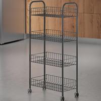 Metaltex ascona trolly met wielen + 4 manden 41x23x84 cm mat zwart/metaal - thumbnail