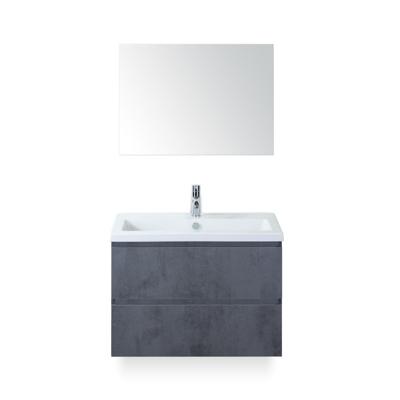Vogue Badmeubelset 80 cm - Greeplijst in kleur - Beton Antrac - Keramische Wastafel Wit 1 kraangat - met Spiegel