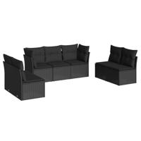 7-delige Loungeset met kussens poly rattan zwart - thumbnail