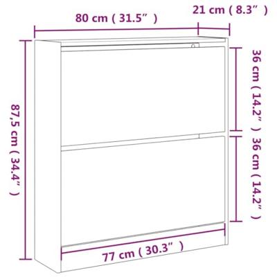 Schoenenkast 80x21x87,5 cm bewerkt hout gerookt eikenkleurig