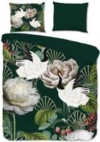 Good Morning Dekbedovertrek "kraanvogel en bladeren" - Groen - (140x200/220 cm) - Katoen - thumbnail