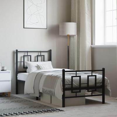Bedframe met hoofd- en voeteneinde metaal zwart 75x190 cm