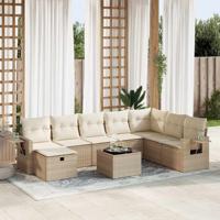 8-delige Loungeset met kussens poly rattan beige - thumbnail