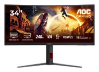 AOC Gaming CU34G4Z - 34 inch WQHD Curved Monitor, 240 Hz, FreeSync Prem., HDR400 (3440 x 1440, 1ms GtG, 2x HDMI 2.1, 1x DisplayPort 1.4, USB-hub) zwart-rood - thumbnail