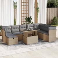 9-delige Loungeset met kussens poly rattan beige - thumbnail