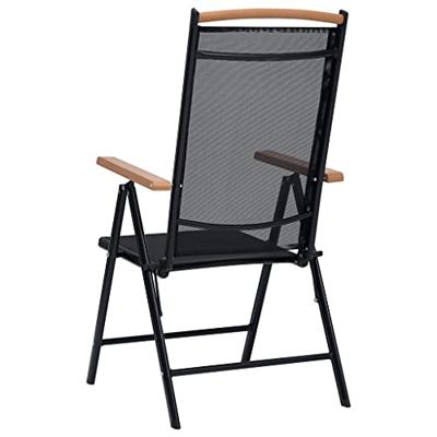 Tuinstoelen inklapbaar 2 st aluminium en textileen zwart - thumbnail
