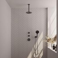 Regendoucheset Inbouw Brauer Gunmetal Carving Thermostatisch 20 cm met Plafondarm en Handdouche 3-Standen Losse Stopkranen Geborsteld Gunmetal Brauer - thumbnail