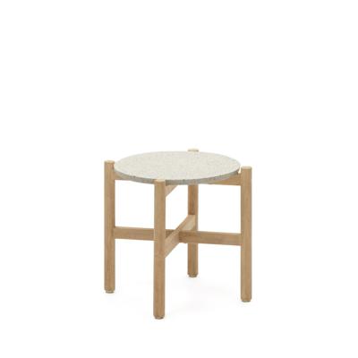 Kave Home Ronde Bijzettafel 'Pola' Eucalyptushout en Terrazzo, Ø45cm