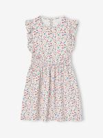 Meisjesjurk van seersuckerstof met ruches vanille - thumbnail