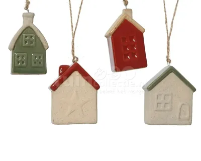 Kersthanger huisje porselein 3x5,7x7,2cm