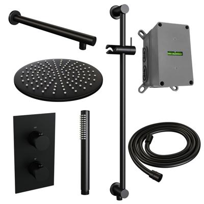Inbouw Regendouche Set Brauer Black Edition Wanduitloop Ronde Hoofddouche 30 cm Met Glijstang Mat Zwart Brauer