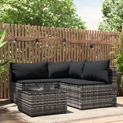 4-delige Loungeset met kussens poly rattan grijs
