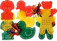 Bouhon rijgdiertjes, 9 stuks + 6 veters van 70 cm - thumbnail