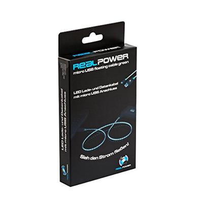 RealPower LED drijvende kabel micro-USB, LED laad- en datakabel met micro-USB-aansluiting, voor HTC, Huawei, Samsung, Sony, Nokia, Nexus, Kindle en andere Android smartphones, (zwart/groene LEDs)