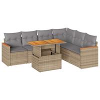 7-delige Loungeset met kussens poly rattan beige - thumbnail
