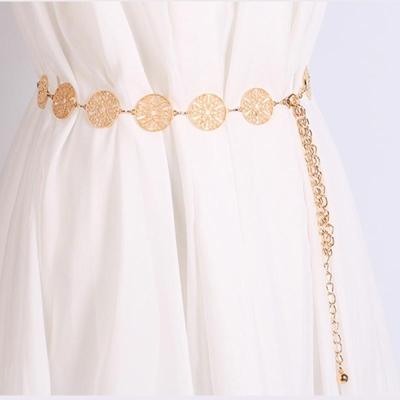 Vrouwen metalen taille ketting opengewerkte cirkel decoratie taille-keten dame jurk gordel lengte: 110cm (goud)