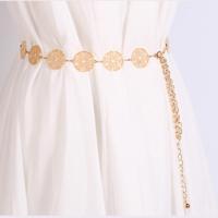 Vrouwen metalen taille ketting opengewerkte cirkel decoratie taille-keten dame jurk gordel lengte: 110cm (goud) - thumbnail