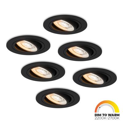 Set van 6 Miro LED inbouwspot - Extra plat 58mm - 3,8W 220lm - GU10 LED Module - Dim to warm - Dimbaar Kantelbaar - Rond - Voor binnen - Zwart