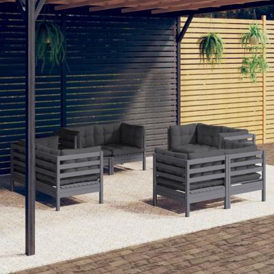 8-delige Loungeset met antracietkleurige kussens grenenhout