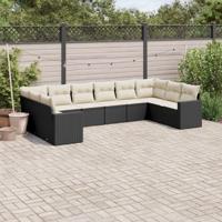 10-delige Loungeset met kussens poly rattan zwart - thumbnail