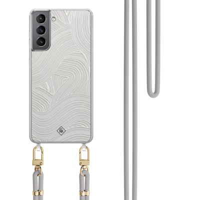 Samsung Galaxy S21 hoesje met grijs koord - Abstract waves Samsung Galaxy S21 hoesje met grijs koord - Abstract waves