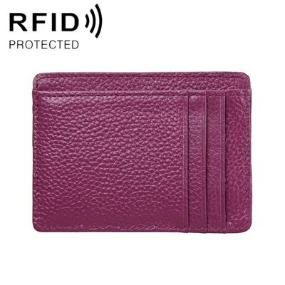 KB37 Antimagnetic RFID Litchi Texture Leather Card Holder Wallet Billfold for Men and Women (Purple)