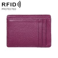 KB37 Antimagnetic RFID Litchi Texture Leather Card Holder Wallet Billfold for Men and Women (Purple) - thumbnail