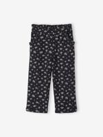 Driekwartsbroek voor meisjes met bloemenprint in katoengaas antraciet - thumbnail