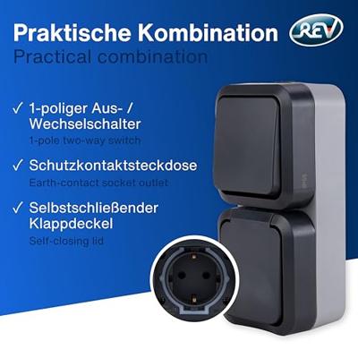 REV 0004860400 Schakel-/stopcontact combinatie Compleet AquaStorm Lichtgrijs, Zwart 1 stuk(s)