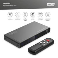 Digitus DS-55333 HDMI-switch 3 + 1 poorten LED-weergave, Met afstandsbediening, Ultra HD-geschikt, Met metalen behuizing, Individueel schakelbaar, Met - thumbnail