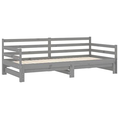 Slaapbank uitschuifbaar massief grenenhout grijs 2x(90x200) cm - thumbnail
