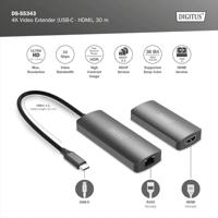 Digitus DS-55343 USB-A 3.1 Gen 1, USB-C Via netwerkkabel RJ45, Via signaalkabel 30 m - thumbnail