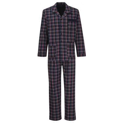 Gotzburg Doorknoop pyjama geweven blauw ruit