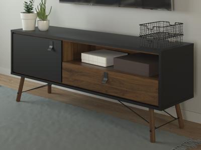 Tv-meubel RYO 1 deur 1 lade walnoot/zwart