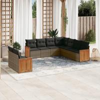 9-delige Loungeset met kussens poly rattan grijs - thumbnail