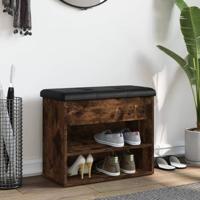 Schoenenbankje 62x32x50 cm bewerkt hout gerookt eikenkleurig - thumbnail