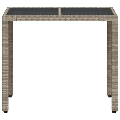 Tuintafel met glazen blad 90x90x75 cm poly rattan lichtgrijs - thumbnail