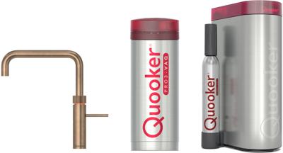 Quooker Fusion Square messing patina met PRO3 boiler en CUBE reservoir 5-in-1 kokend water kraan