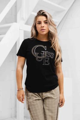 Guess Studded Logo T-Shirt Dames Zwart - Maat M - Kleur: Zwart | Soccerfanshop