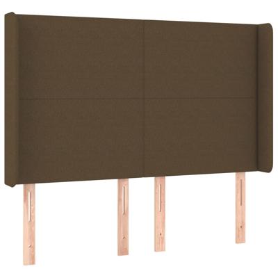 Hoofdbord met randen 147x16x118/128 cm stof donkerbruin