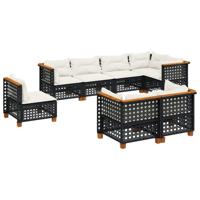 8-delige Loungeset met kussens poly rattan zwart - thumbnail
