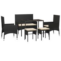 6-delige Loungeset met kussens poly rattan zwart - thumbnail