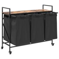 Wasmand 3 vakken met planken gerookt eikenkleurig - thumbnail